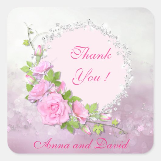 ラグジュアリー モダン グリッター フローラル オリジナルテキストを追加 スクエアシール (正面)