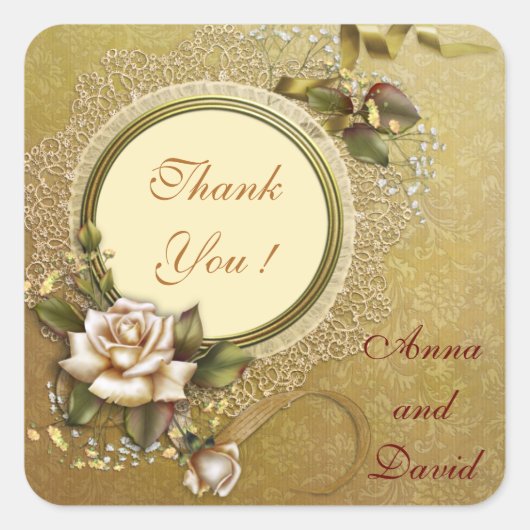 ラグジュアリー モダン ゴールド オリジナルテキスト スクエア ステッカー (正面)