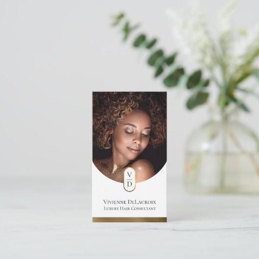 ラグジュアリー モダン ゴールド モノグラム ヘア スタイリスト サロン 名刺 (スタンド正面)