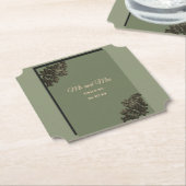 ラグジュアリー モダン セージグリーン & ゴールド メタリック ペーパーコースター (アングル)