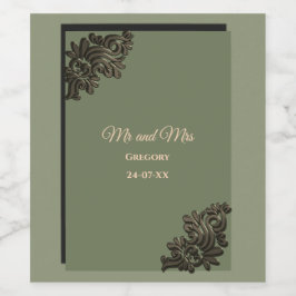 ラグジュアリー モダン セージグリーン & ゴールド メタリック ワインラベル