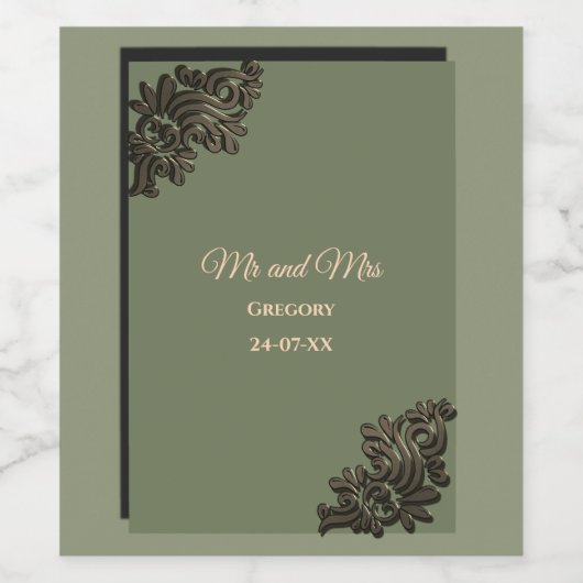 ラグジュアリー モダン セージグリーン & ゴールド メタリック ワインラベル (シングルラベル)