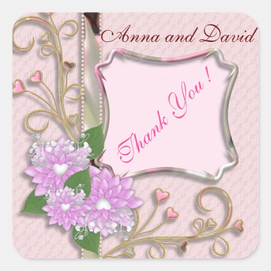 ラグジュアリー モダン ピンク ハート オリジナルテキストを入力 スクエアシール (正面)