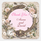 ラグジュアリー モダン ピンク ローズ お好きなテキストを追加 スクエア ステッカー (正面)