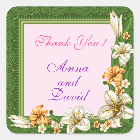 ラグジュアリー モダン フラワー オリジナルテキスト追加 スクエアシール (正面)