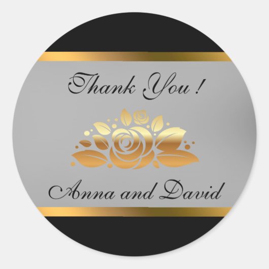 ラグジュアリー モダン ブラック ゴールド あなただけのテキスト ラウンドシール (正面)