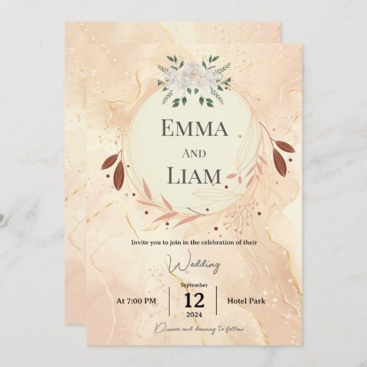 ラグジュアリー ユニーク ウェディング カード – 個別のゴールド (正面/裏面)