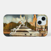 ラグジュアリー・ヨットのウォールアート 海岸の港の風景 iPhone 15ケース (裏面横)