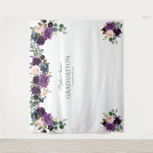 ラグジュアリー ラベンダー ピンク ブルー 花柄 卒業 プロップ タペストリー (正面)