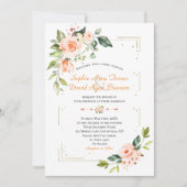 ラグジュアリー リビング コーラル フローラル ゴールド グリッター ウェディング 招待状 (正面)