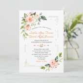 ラグジュアリー リビング コーラル フローラル ゴールド グリッター ウェディング 招待状 (スタンド正面)