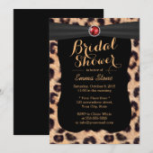 ラグジュアリー ルビージェム レオパードプリント ブライダルシャワー 招待状 (正面/裏面)