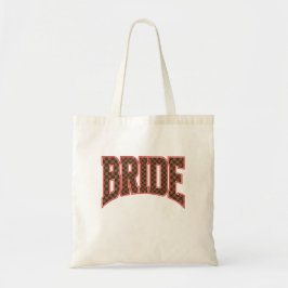 ラグジュアリー レッド + ブラウン チェック柄 ヴァーシティ ブライド トートバッグ