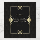 ラグジュアリー ロイヤル ゴールド ブラック アートデコ 1920年代 ウェディング ワインラベル (シングルラベル)