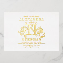 ラグジュアリー ロマンティック フロリッシュ カリグラフィー ウェディング ゴールド 箔招待状