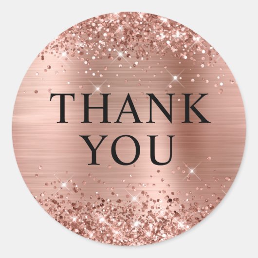 ラグジュアリー ローズゴールド グリッター サンクス ラウンドシール (正面)