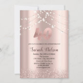 ラグジュアリー ローズゴールド グリッター ストリング ライト 招待状 (正面)