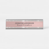 ラグジュアリー ローズゴールド ダイヤモンド ボーダー メタリック デスクネームプレート (正面)