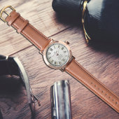 ラグジュアリー ローズゴールド & ブラウン レザー メンズ ウォッチ