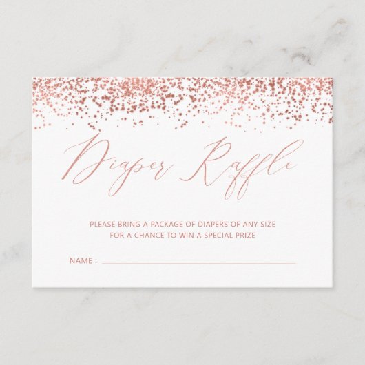 ラグジュアリー ローズゴールド ベビーシャワー おむつくじチケット エンクロージャーカード (正面)