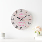 ラグジュアリー ローズピンク ブラッシュ グリッター マーブル カスタマイズ ラージ壁時計 (ホーム)