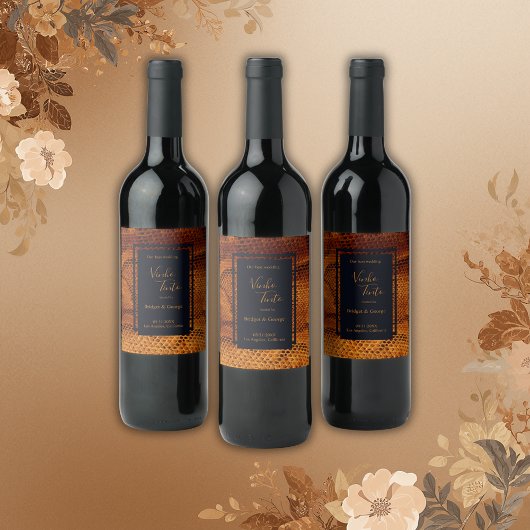 ラグジュアリー ワイルド スネーク スキン アニマル ウェディング ワインラベル