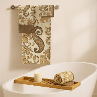 ラグジュアリー ヴィンテージ ゴールド オルネイト ペイズリー ペルシャ ヘリテージ バスタオルセット