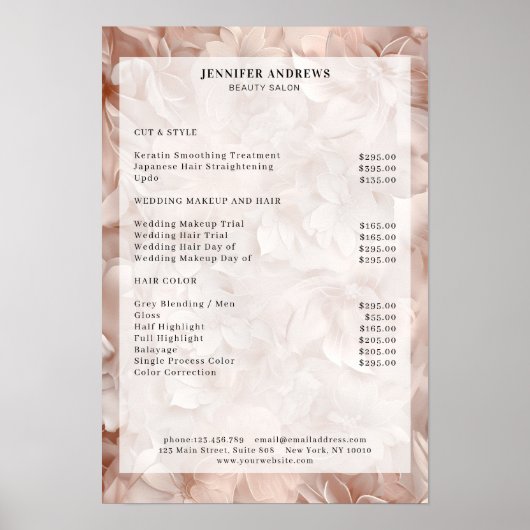 ラグジュアリー,赤面 – ベージュ,フラワー,サロン価格表 ポスター (正面)