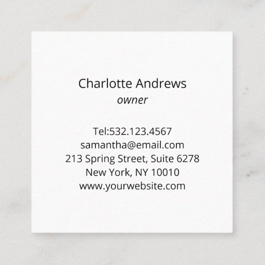 ラグジュアリー,赤面 – ベージュ,フラワー,サロン スクエア名刺 (裏面)