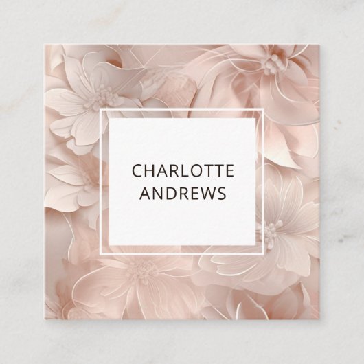 ラグジュアリー,赤面 – ベージュ,フラワー,サロン スクエア名刺 (正面)