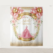 ラグジュアリーSweet sixteen赤面バラグリッター タペストリー (正面)