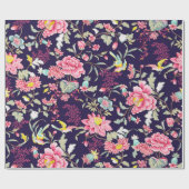 ラグジュアリ日本のーピンクピーニーアンドバードロマンティック ラッピングペーパー (フラット)