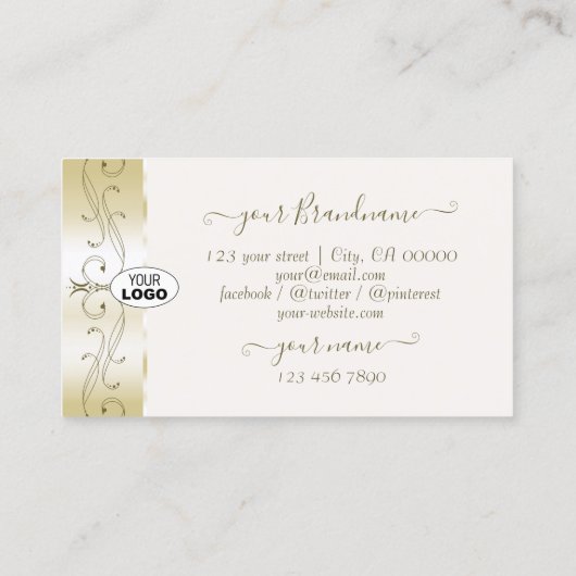 ラグジューム金ゴールドと華美ロ縁どゴ付きクリーム 名刺 (裏面)