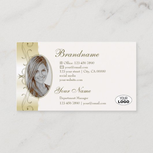 ラグジューム金ゴールド華美クリーム縁どのロゴと写真 名刺 (裏面)