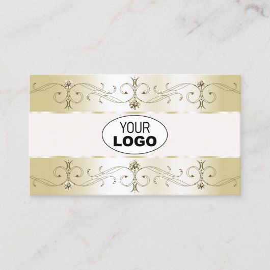 ラグジューム金ゴールド華美クリーム縁どのロゴと写真 名刺 (正面)
