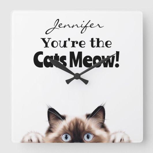 ラグドおもしろいル猫の壁時計 スクエア壁時計 (正面)