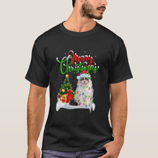 ラグドおもしろいール猫好きクリスマス照明ラグドール猫 Tシャツ (正面)