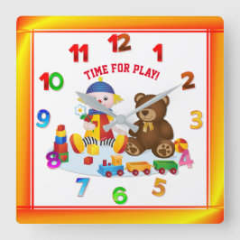 ラグドカラフルールとテディ子供部屋 スクエア壁時計