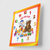 ラグドカラフルールとテディ子供部屋 スクエア壁時計 (傾斜)