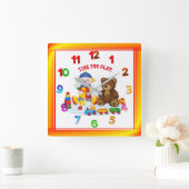 ラグドカラフルールとテディ子供部屋 スクエア壁時計 (ホーム)