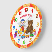 ラグドーカラフルルとテディ子供部屋 ラージ壁時計 (傾斜)