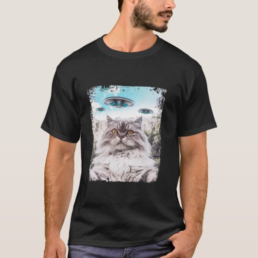 ラグドールおもしろい猫エイリアンUFOの自撮り猫 Tシャツ (正面)