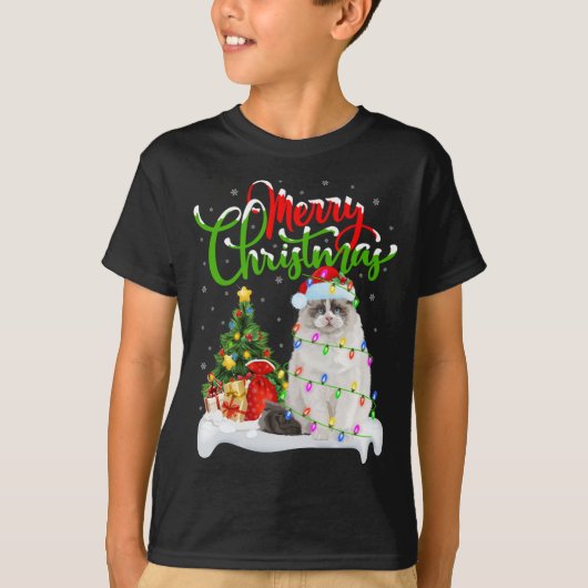ラグドールおもしろい猫好きクリスマス照明ラグドール猫 Tシャツ (正面)