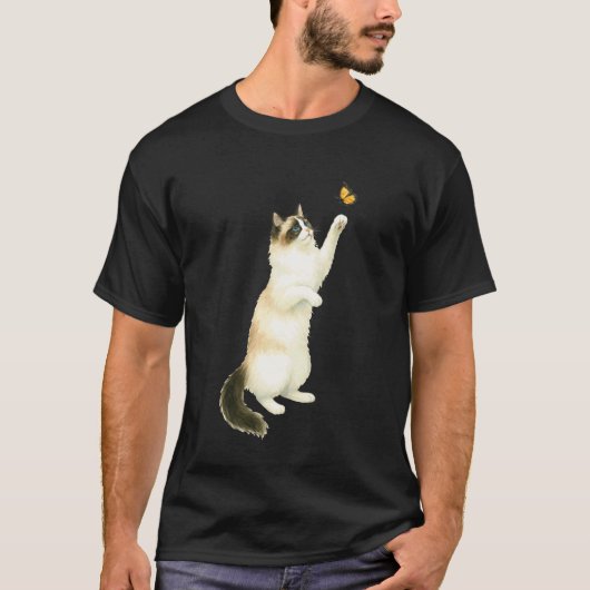 ラグドールがオオカナダチョウと遊ぶかわいい猫 Tシャツ (正面)