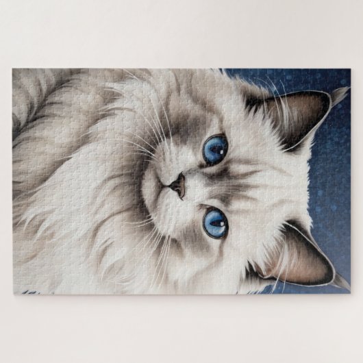 ラグドールエレガント猫ポートレートアートワーク青い目 ジグソーパズル (横)