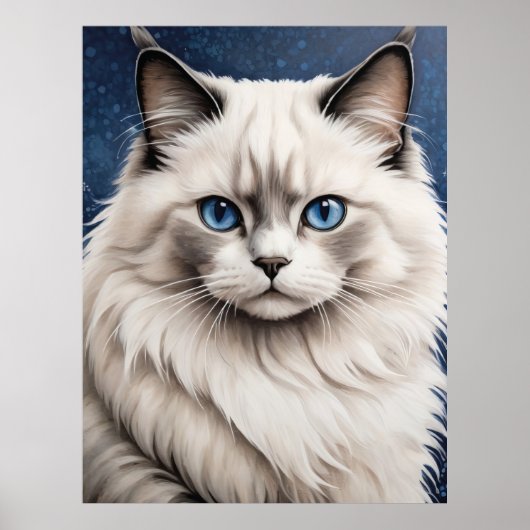 ラグドールエレガント猫ポートレートアートワーク青い目 ポスター (正面)