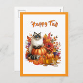 ラグドールキャットアンドパンプキンズハッピー秋 シーズンポストカード (正面/裏面)