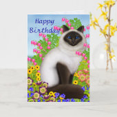 ラグドールキャットインガーデンフラワーズ誕生日カード カード (黄色い花)