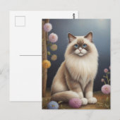 ラグドールキャットインガーデンフワフワイラストレーション ポストカード (正面/裏面)