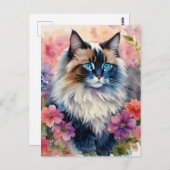 ラグドールキャットフローラポートレートアート ポストカード (正面/裏面)